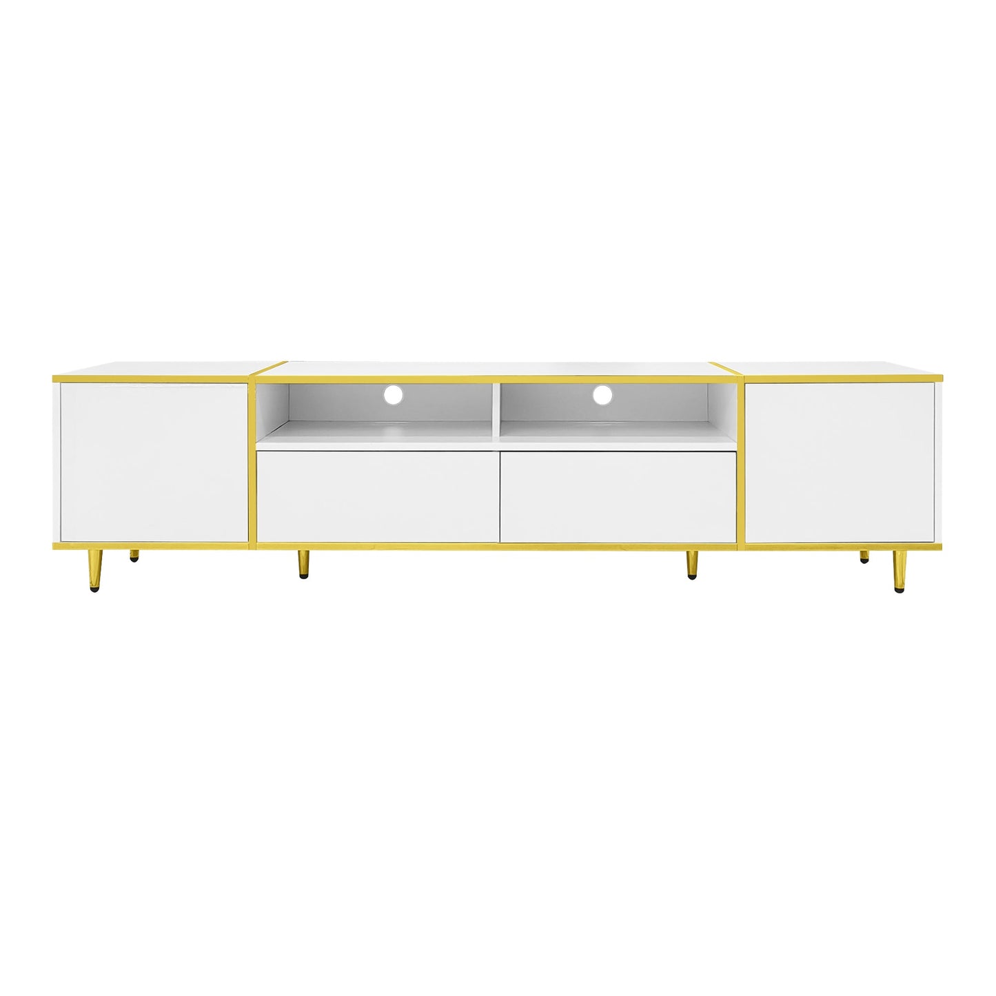 U-Can 70.9'' Modern TV Stand for TVs up to 80 Inches, Entertainment Center with 2 Shelves and LED Lights, TV Storage Cabinet with 2 Drawers, 2 Cabinets and Metal Legs for Living room