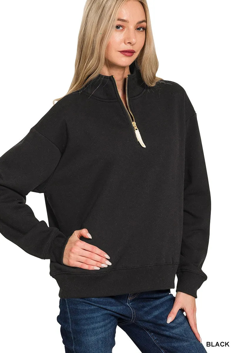 Zenana Fleece Half Zip Sweatshirt - Lee's Retail
