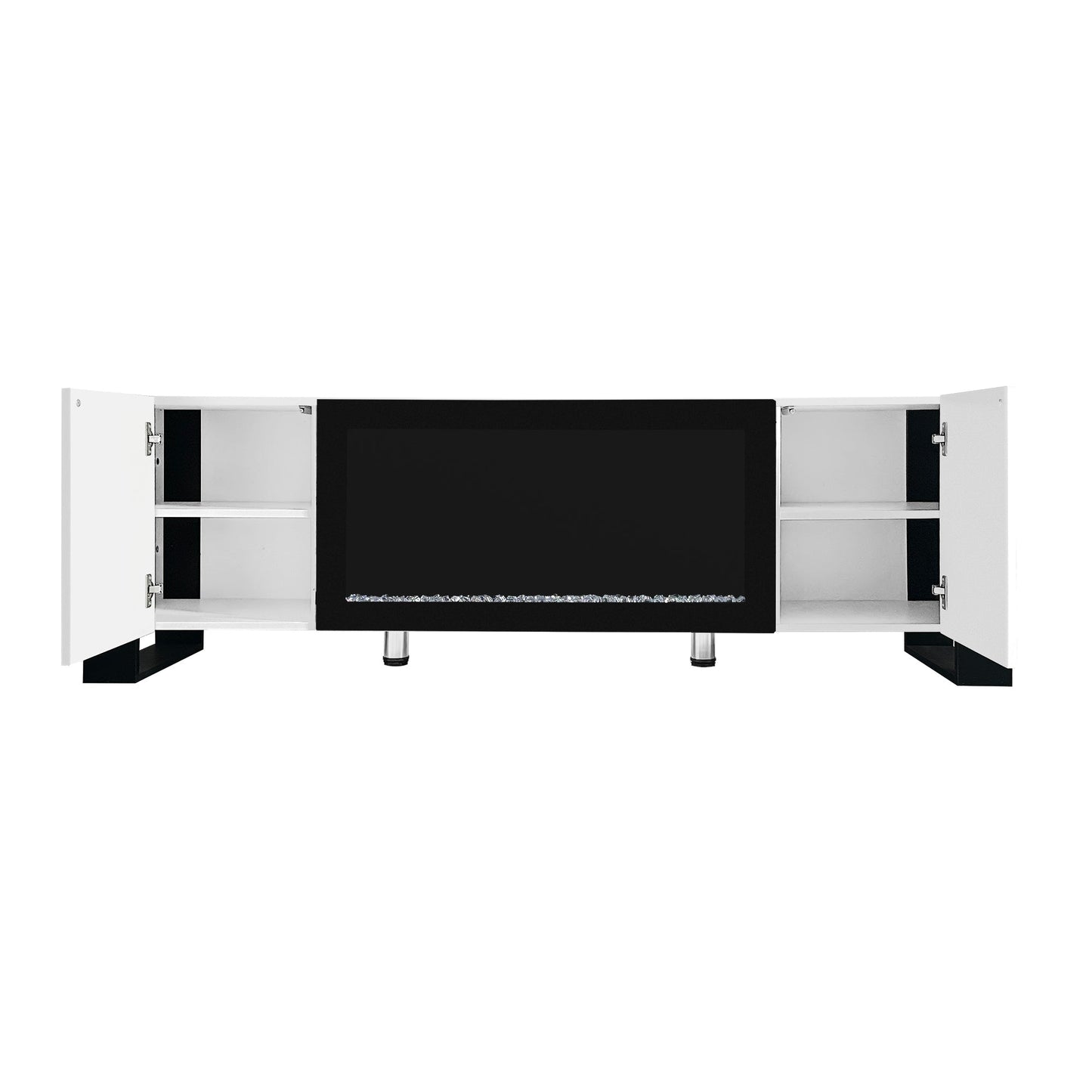 ON-TREND Modern TV Stand with 34.2' Non-heating Electric Fireplace, High Gloss Entertainment Center with 2 Cabinets, Media Console for TVs up to 78', White
