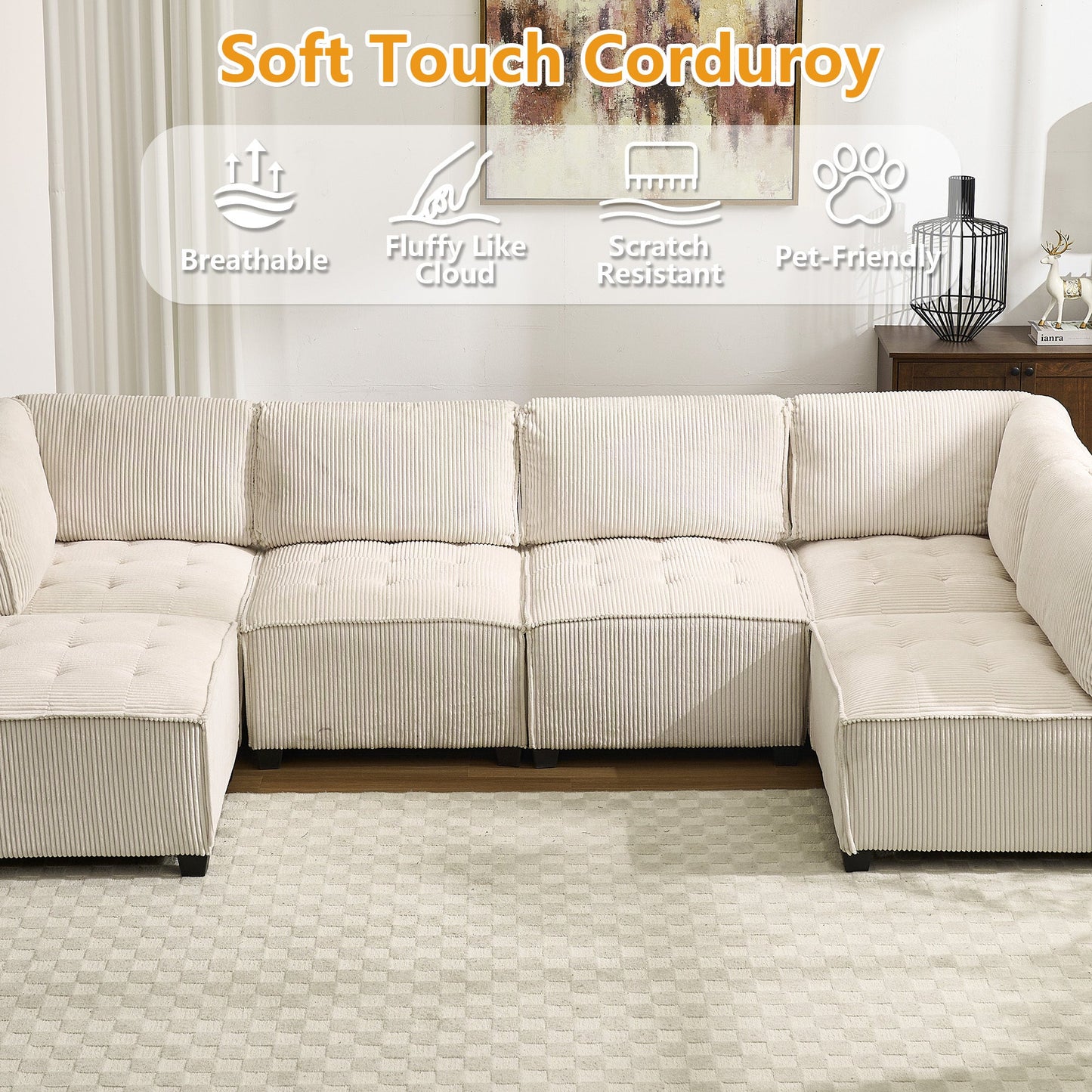 UNITED WE WIN Modular Sectional Sofa U Shaped Modular Couch with Reversible Chaise Modular Sofa Sectional Couch,6- Seat Convertible Sofa,Fit for Living Room
