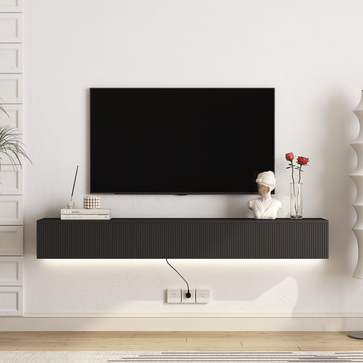 Floating TV Stand Wall Mounted with 16 Color LEDs,69' Modern TV Stand, Floating TV Cabinet Entertainment Center for 55 60 65 Inch TV,Black