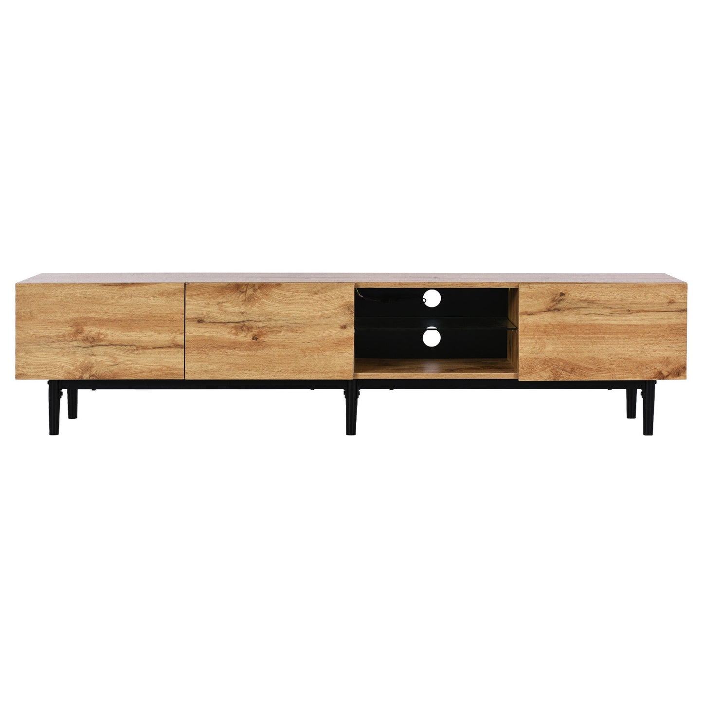 Modern TV Stand with 4 Cabinets& Open Shelves, Color-matching Media Console Table for TVs up to 80'' with LED Light, Entertainment Center with Drop Down Door for Living Room, Bedroom, Home Theatre