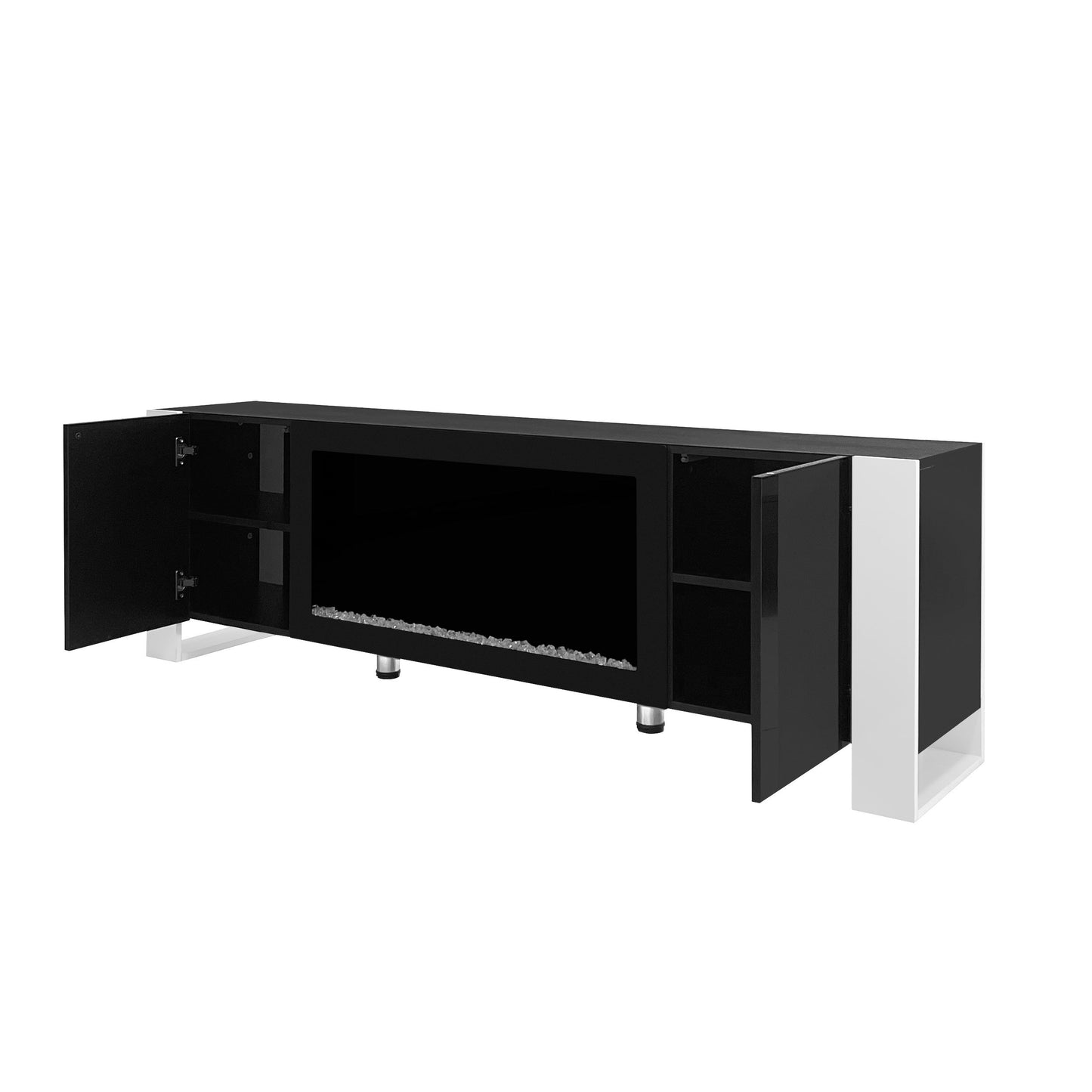 ON-TREND Modern TV Stand with 34.2' Non-heating Electric Fireplace, High Gloss Entertainment Center with 2 Cabinets, Media Console for TVs up to 78', Black