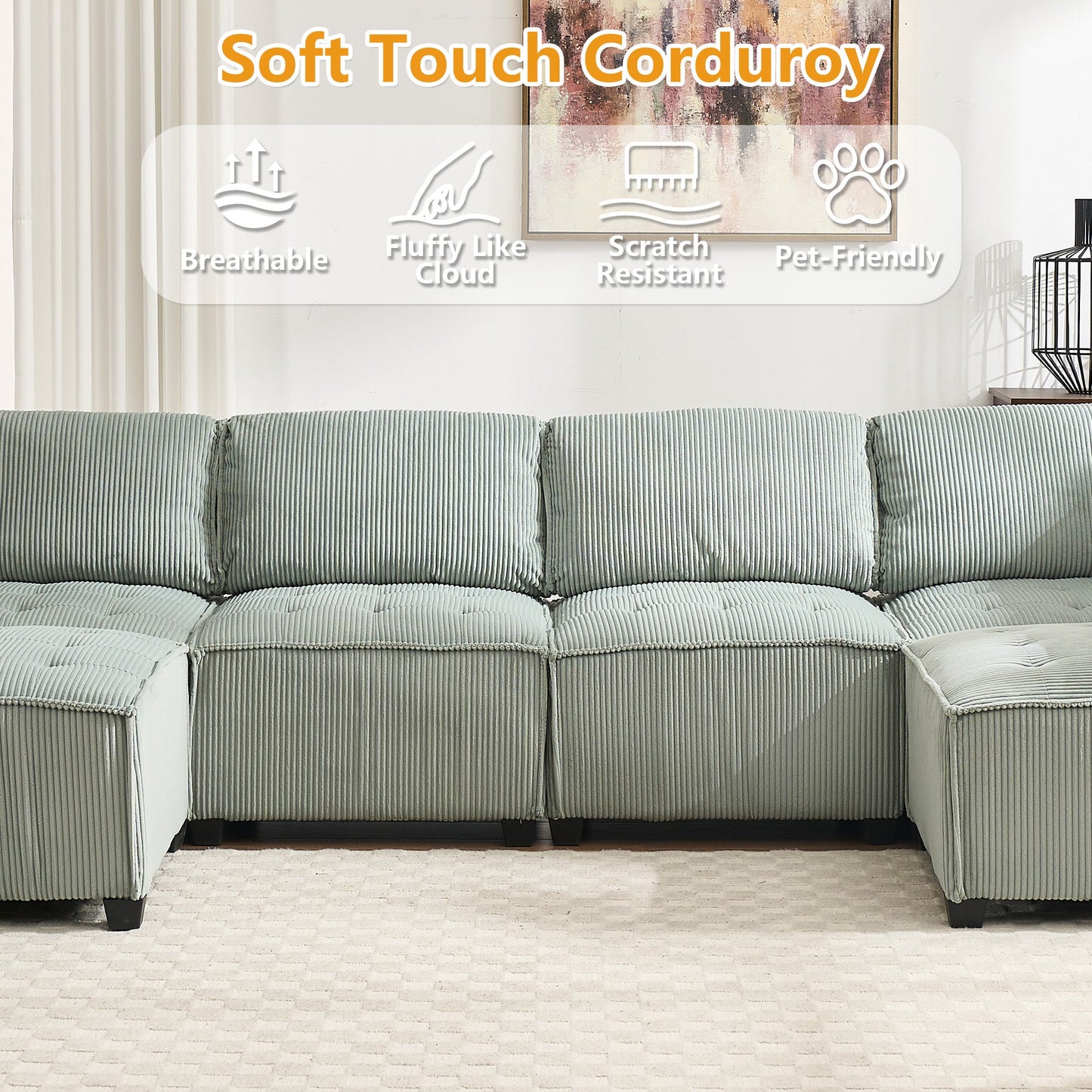 UNITED WE WIN Modular Sectional Sofa U Shaped Modular Couch with Reversible Chaise Modular Sofa Sectional Couch,6- Seat Convertible Sofa,Fit for Living Room