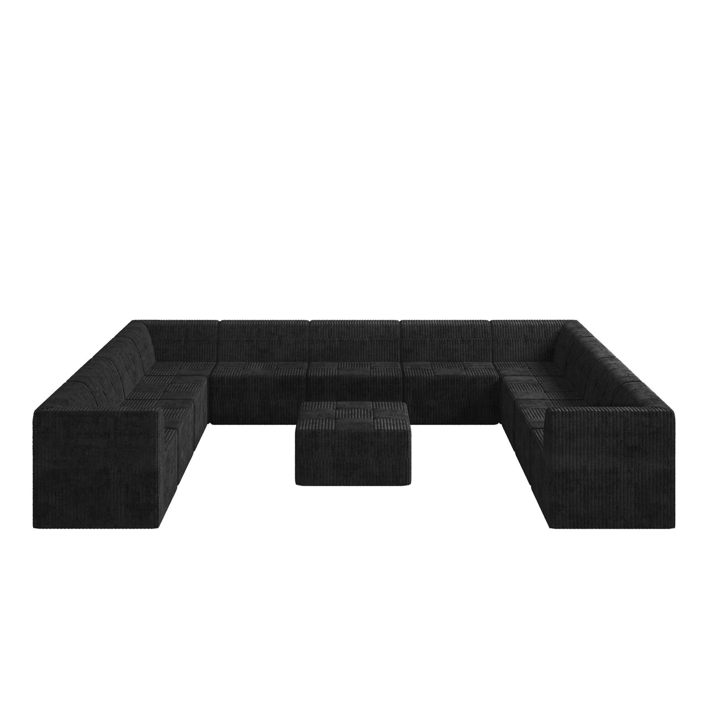 U shape Modular Sectional Sofa,DIY Compressed Sectional Sofa Modern Minimalist Style Corduroy Couch, Sleeper Sofa for Living Room, Bedroom, Comfy Compressed Sofa Couch Space-black