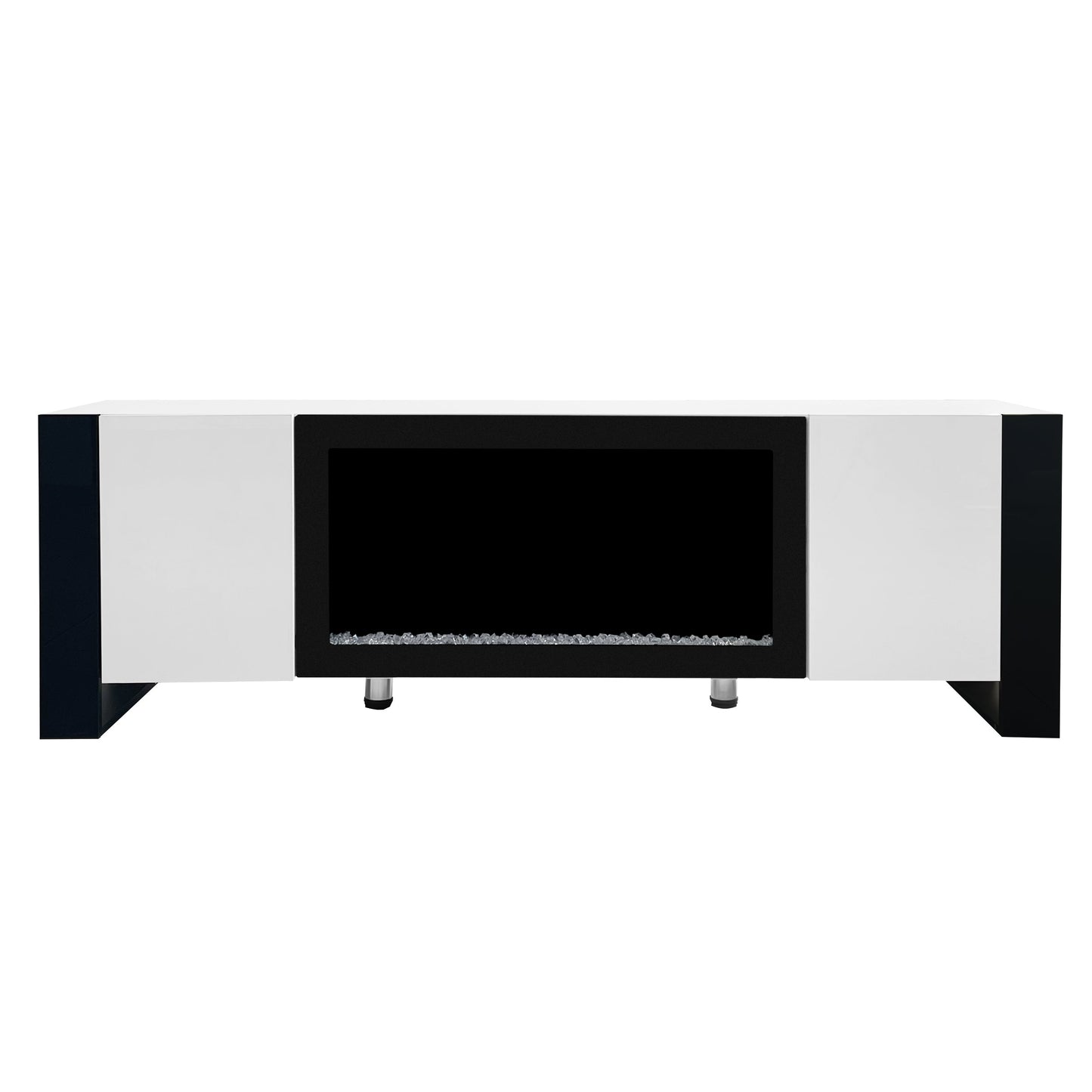 ON-TREND Modern TV Stand with 34.2' Non-heating Electric Fireplace, High Gloss Entertainment Center with 2 Cabinets, Media Console for TVs up to 78', White
