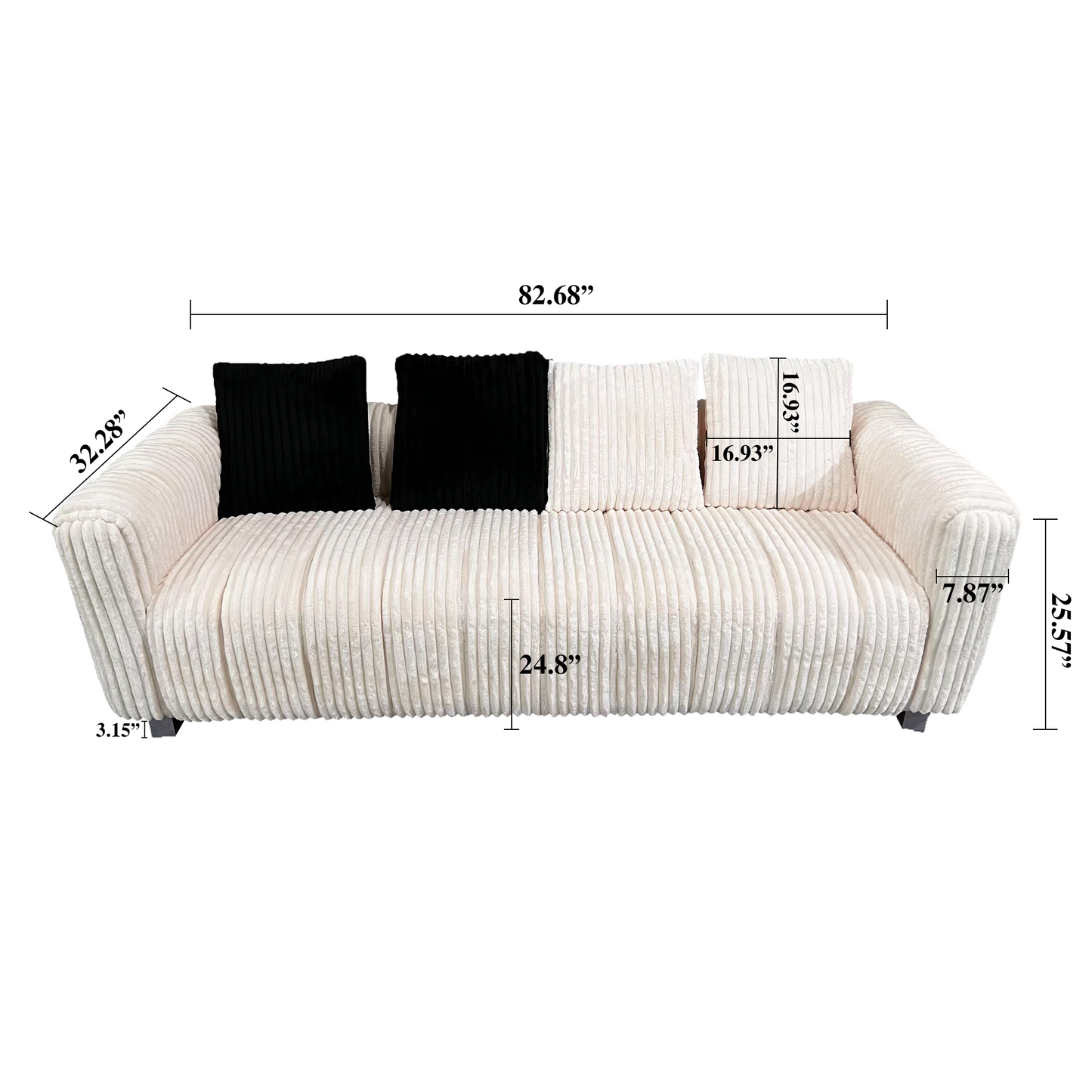 82.68-inch premium corduroy two-seater sofa with metal legs and cushions, suitable for living rooms and bedrooms.