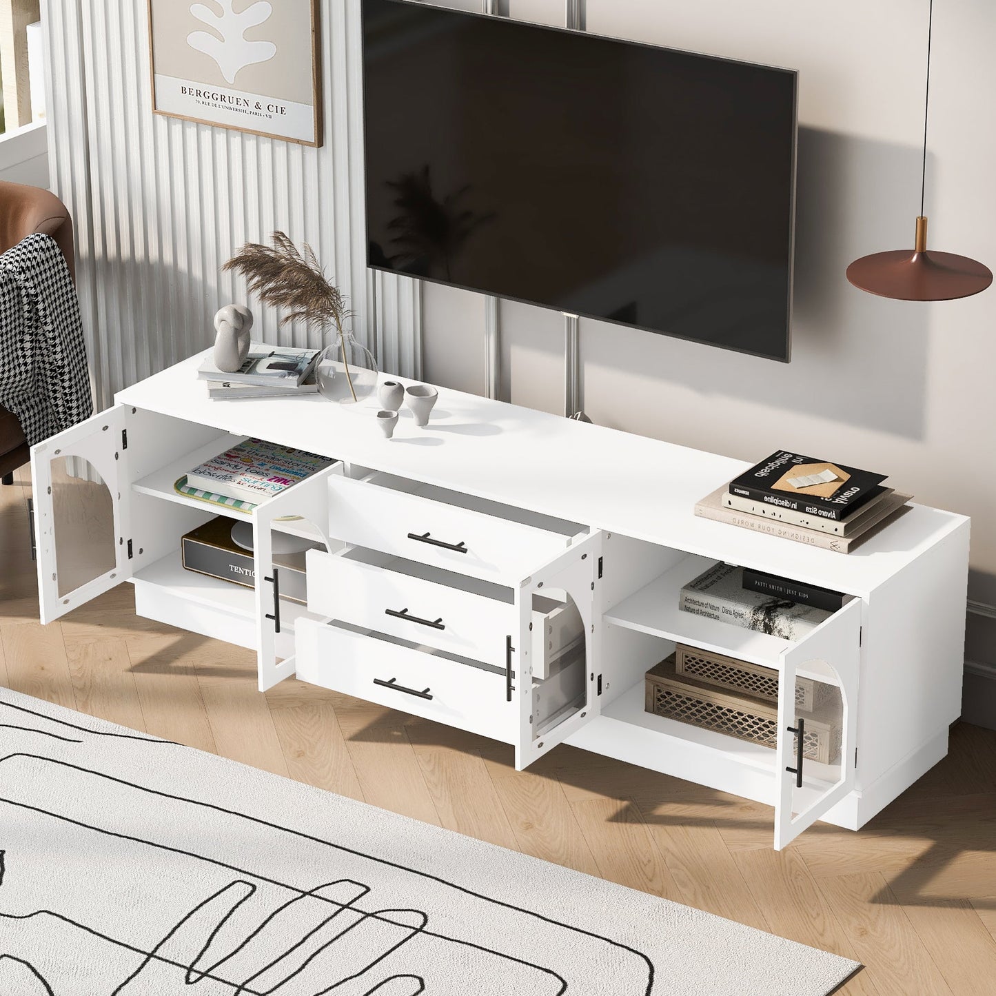 U-Can 68.9'' Modern Minimalist TV Stand for TVs up to 75 Inches, Entertainment Center Media Console Cabinet with Adjustable Shelves for Living room