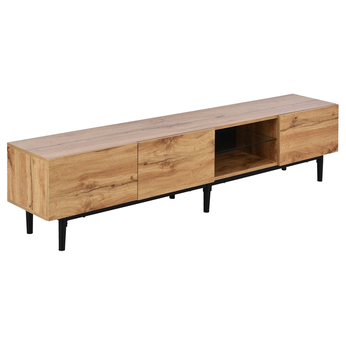 Modern TV Stand with 4 Cabinets& Open Shelves, Color-matching Media Console Table for TVs up to 80'' with LED Light, Entertainment Center with Drop Down Door for Living Room, Bedroom, Home Theatre