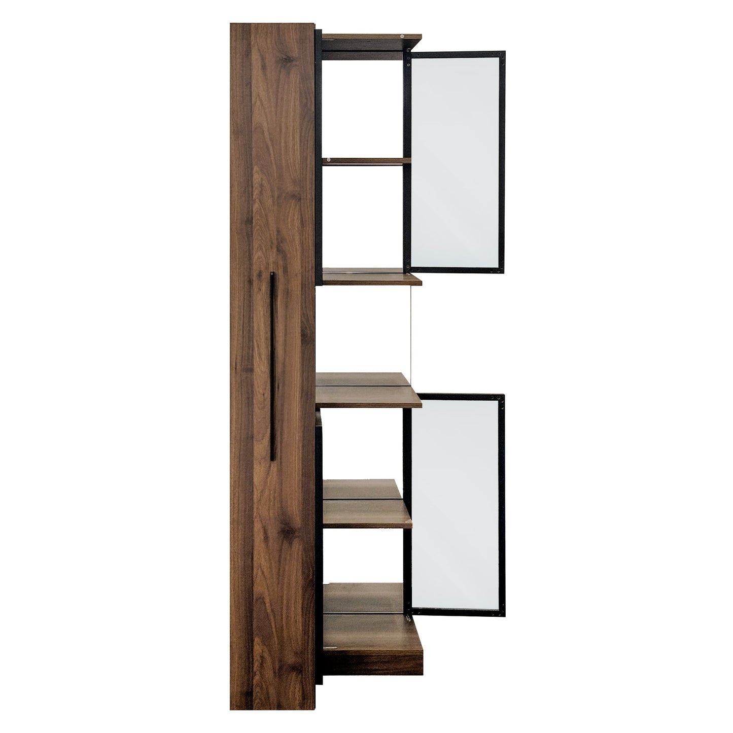 70' Display Cabinet with Glass Doors and Lights, with multi-functional pull-out multi-tier storage shelf , Wooden Display Storage Cabinets