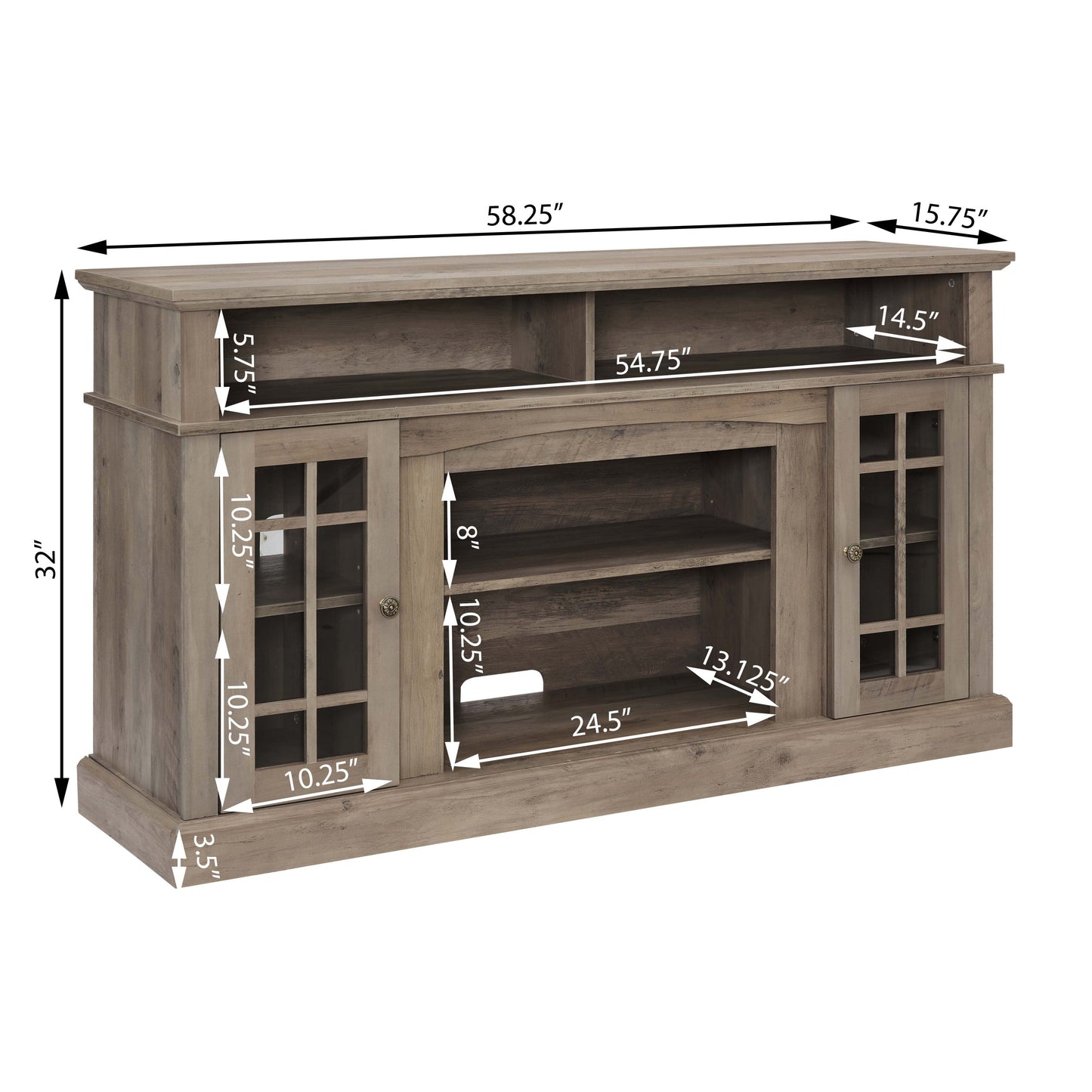 Classic TV Media Stand Modern Entertainment Console for TV Up to 65' with Open and Closed Storage Space, Gray Wash, 58.25'W*15.75'D*32'H