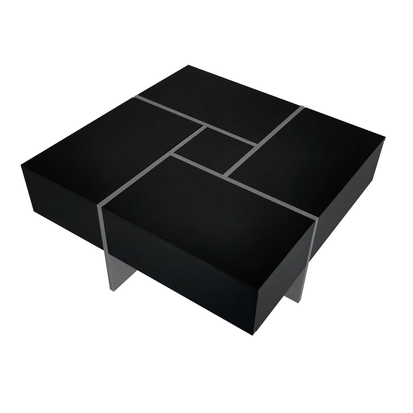 ON-TREND Unique Design Coffee Table with 4 Hidden Storage Compartments, Square Cocktail Table with Extendable Sliding Tabletop, UV High-gloss Design Center Table for Living Room, 31.5'x 31.5'