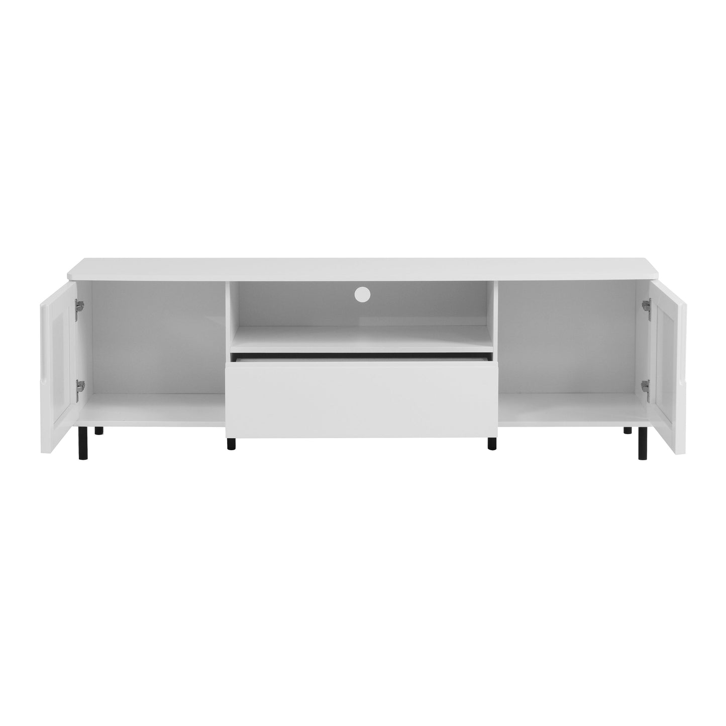 High Gloss Panel Modern TV Console, TV Stand, Entertainment Center with Storage Shelves,TV Cabinet for Living Room, Bedroom, Cloud White 63x15.74x19.68 inch