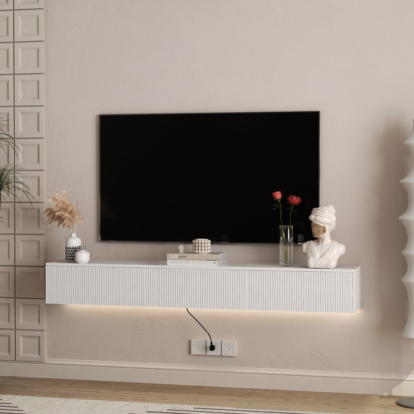 Floating TV Stand Wall Mounted with 16 Color LEDs,69' Modern TV Stand, Floating TV Cabinet Entertainment Center for 55 60 65 Inch TV