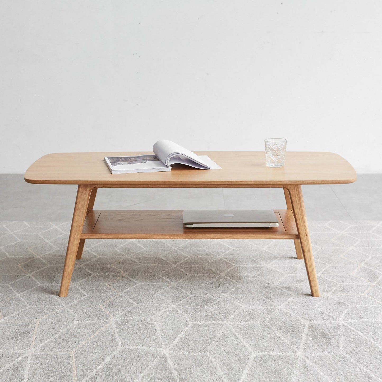 Natural Wood Center Table Low Table with Storage Shelf, Solid Wood Top, Easy to Assemble, 31.5''