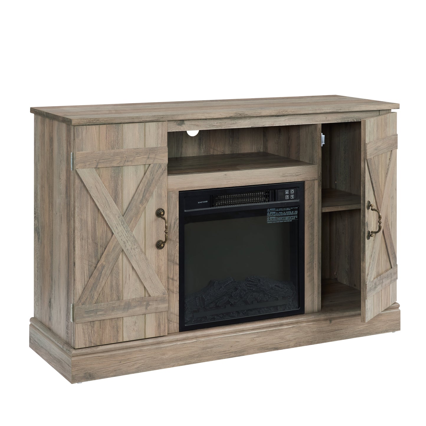 American retro Farmhouse Classic Media TV Stand Antique Entertainment Console with 18' Electric Fireplace Insert for TV up to 50' with Open and Closed Storage Space, Gray Wash 47'W*15.5'D*30.75'H