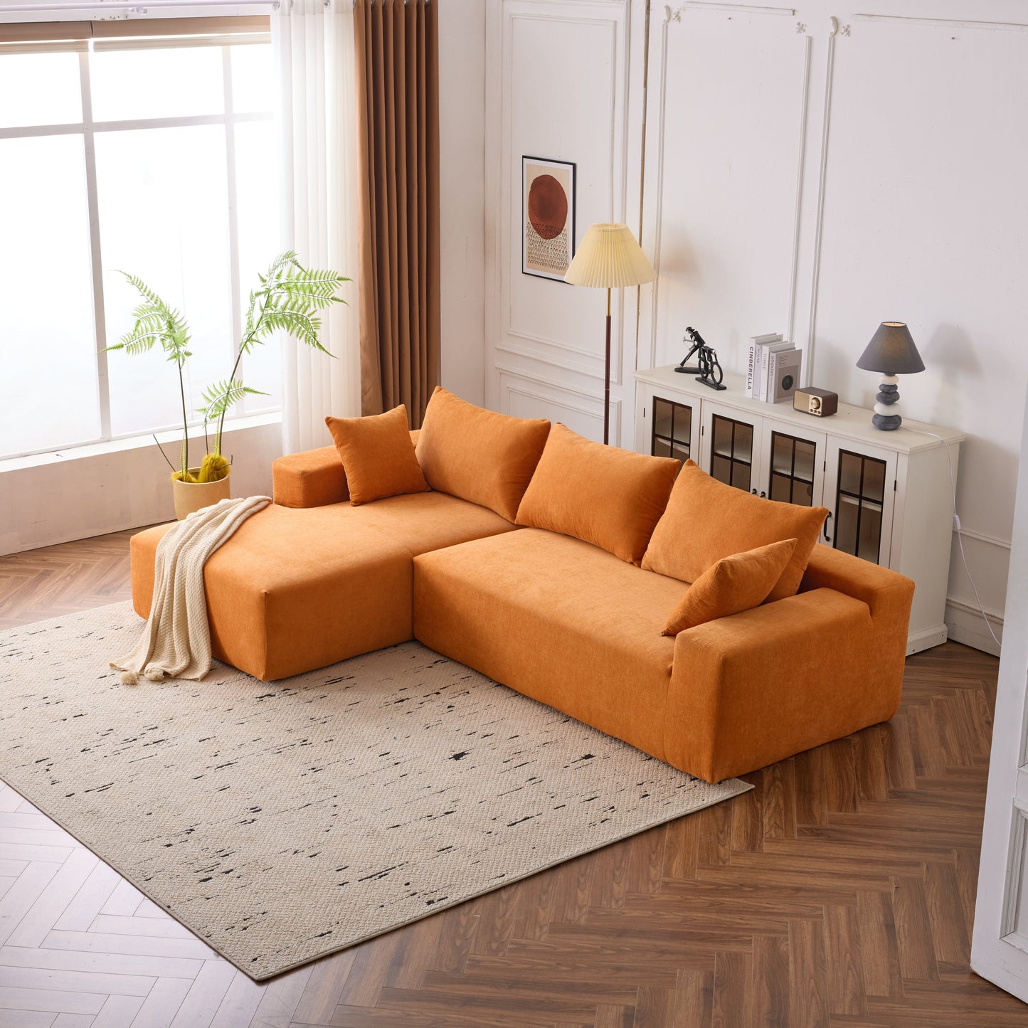 108*68 inch extra-deep modular sofa, cloud sofa, 4-person sofa, sitting and sleeping, living room Chenille modular sofa, no need to assemble, orange