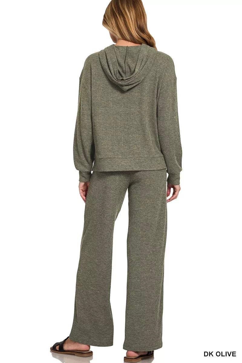 Zenana Ribbed Long Sleeve Hoodie - Lee's Retail