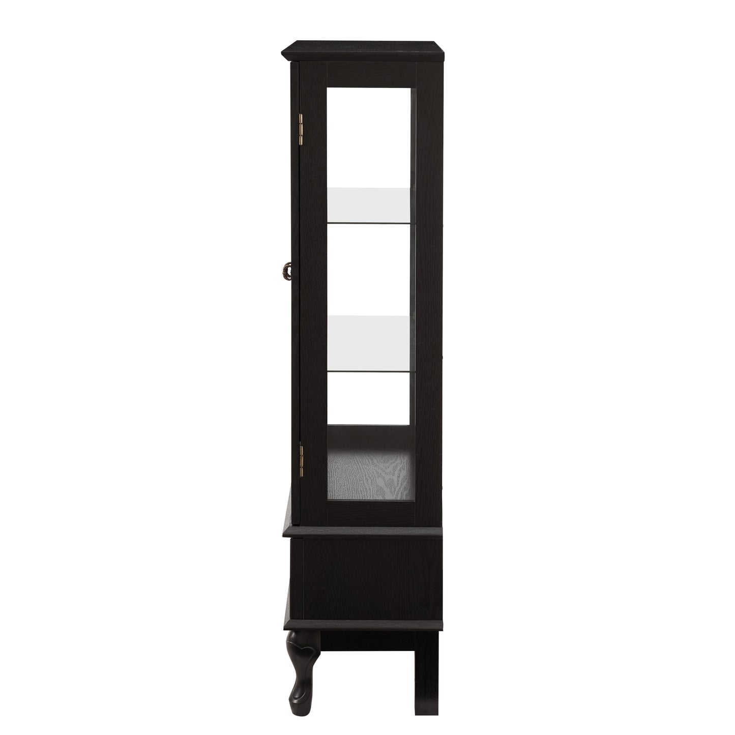Lighted Curio Cabinet with Glass Doors and Adjustable Shelves 2 Door Wine Cabinet Display Curio Cabinet with LED Lights Light Black Finish and Drawer for Home Decor and Storage