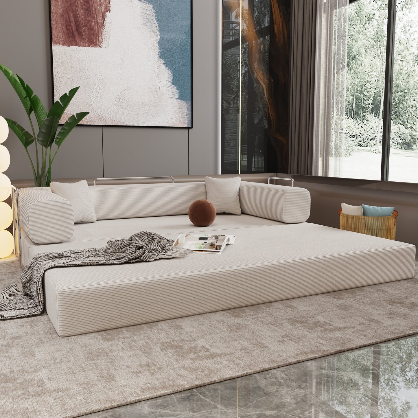 Double sofa, sofa bed, multifunctional compression sofa, wide body sofa, pure sponge sofa, fine striped velvet fabric sofa
