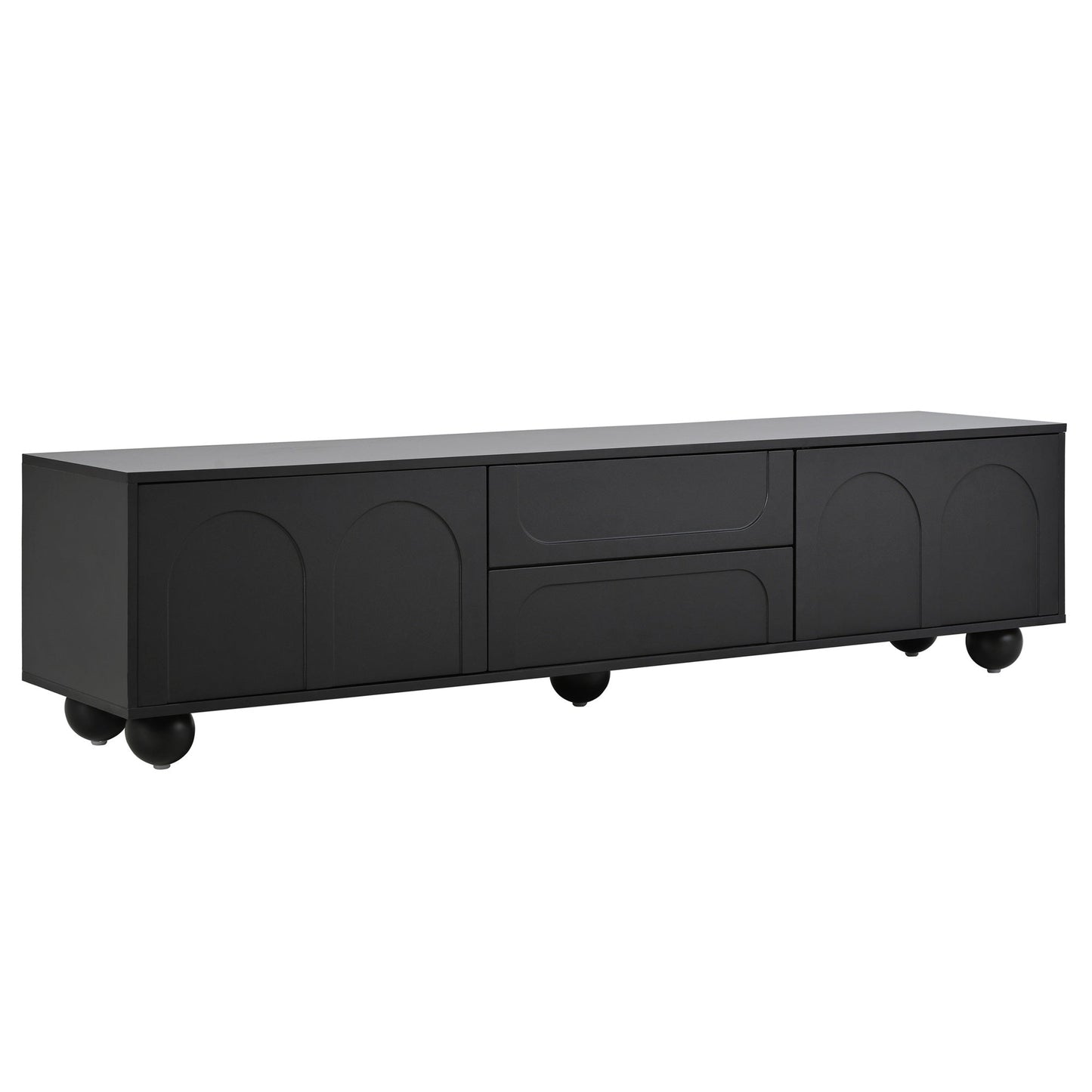 ON-TREND Cream Style TV Stand with Arched Doors & 2 Drawers for TVs up to 75', Minimalist Media Console with Rebound Device, Entertainment Center with 5 Iron Round Legs for Living Room, Bedroom, Black