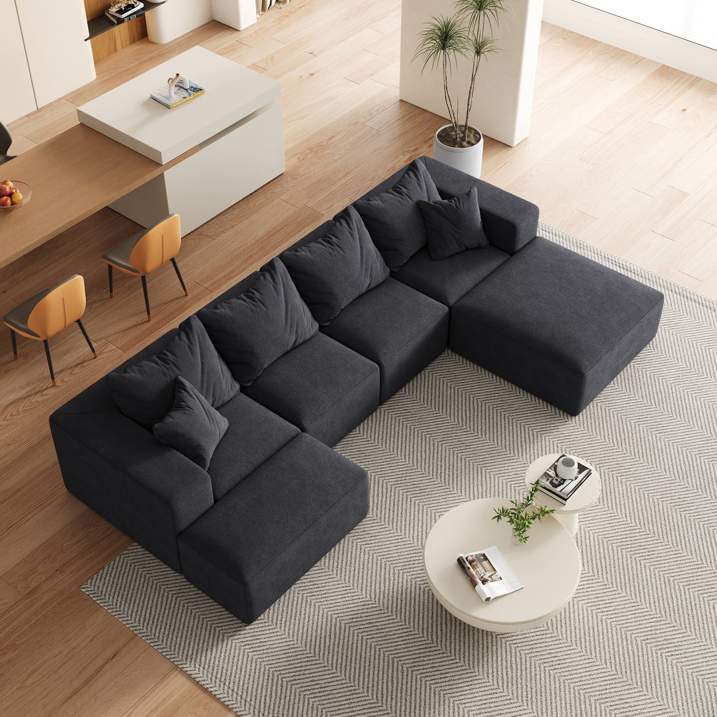 Modern Upholstered Sectional Boneless Couch Set,Modular 132' L Shaped Sectional Living Room Sofa Set With 6 Pillows,Free Combination Sofa Couch for Living Room,Bedroom