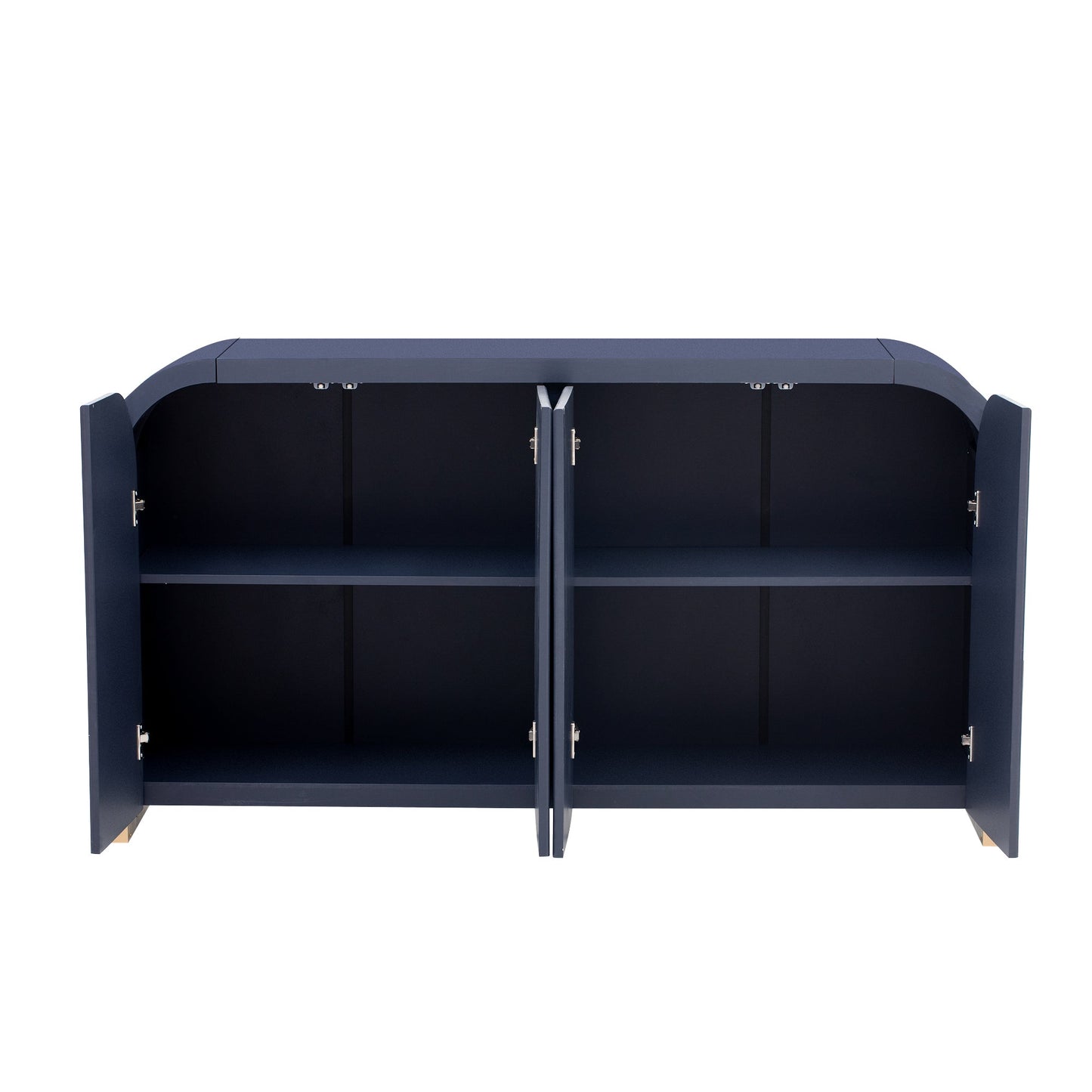 U_STYLE 4-door Curved Corner Design Wavy Door Panel Cabinet with Adjustable Shelves, Suitable for Study, Living Room and Entrance