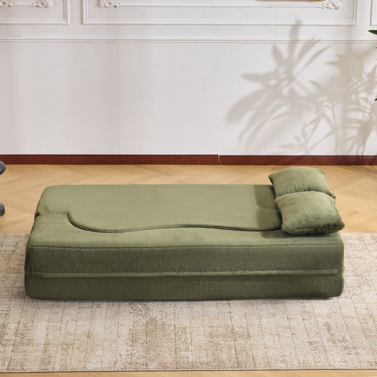 71-inch folding sofa bed, plush futon sofa bed, high-density foam convertible sofa bed, folding floor sofa bed for living room, guest room, bedroom, green