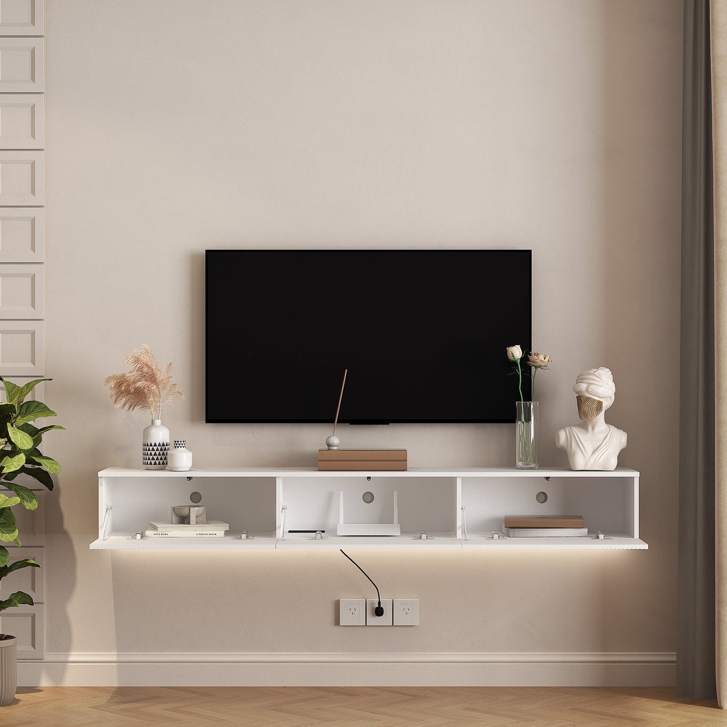 Floating TV Stand Wall Mounted with 16 Color LEDs,69' Modern TV Stand, Floating TV Cabinet Entertainment Center for 55 60 65 Inch TV