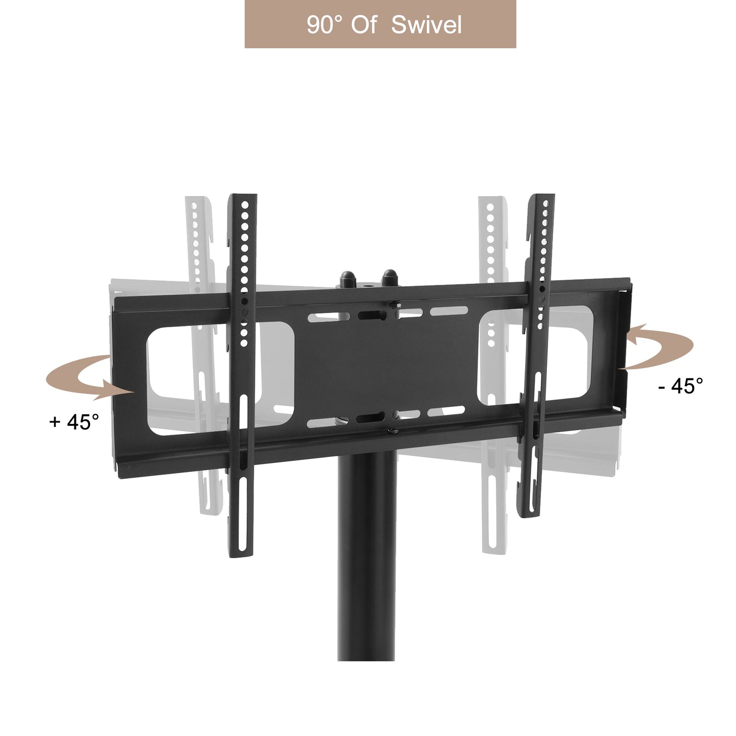 Height and Angle Adjustable Mobile TV Stand with Tempered Glass Shelves and Lockable Wheels, Black Metal Frame, Fits 32-65 Inch TVs