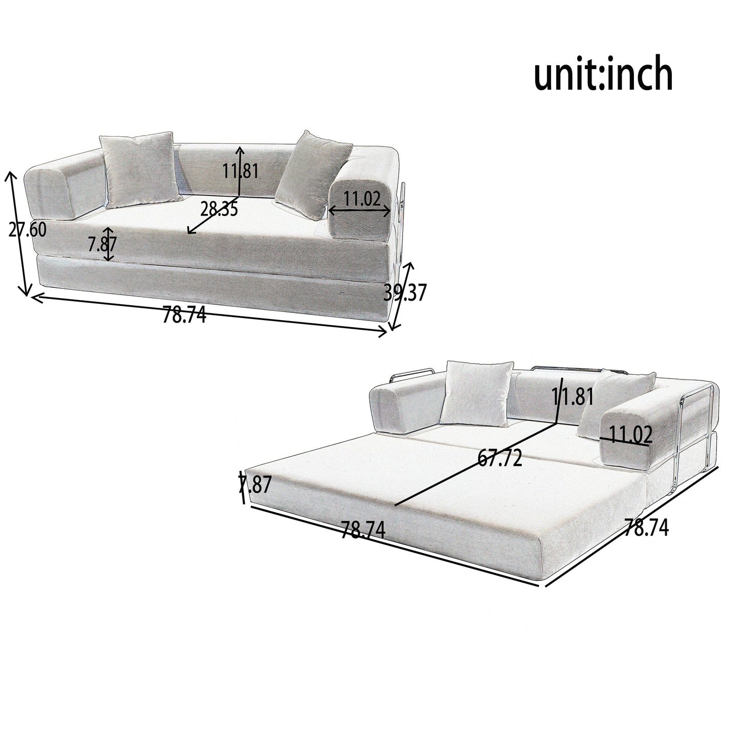 Double sofa, sofa bed, multifunctional compression sofa, wide body sofa, pure sponge sofa, fine striped velvet fabric sofa