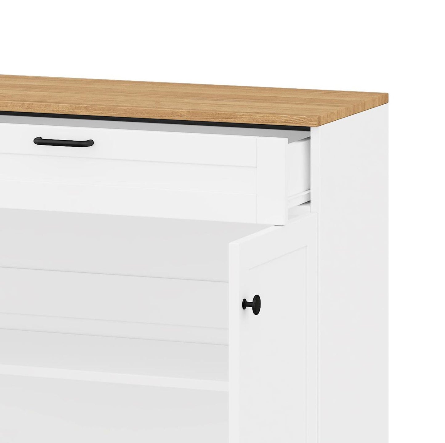 ON-TREND Farmhouse TV Stand with 2 Drawers for TVs Up to 70', Versatile Wood Grain Sideboard with Adjustable Shelves, Mid-Century Buffet Cabinet with Rustic Handles for Living Room/Bedroom, White