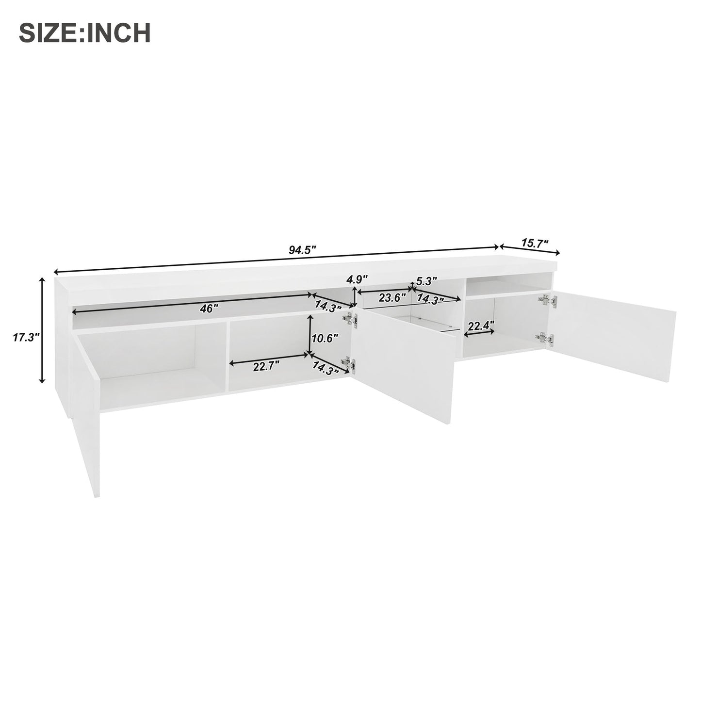ON-TREND Unique Design TV Stand with 2 Glass Shelves, Ample Storage Space Media Console for TVs Up to 105', Versatile TV Cabinet with LED Color Changing Lights for Living Room, White