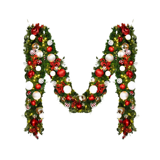 9'x14" Pre-Decorated Garland with Warm White Lights Red/White/Silver