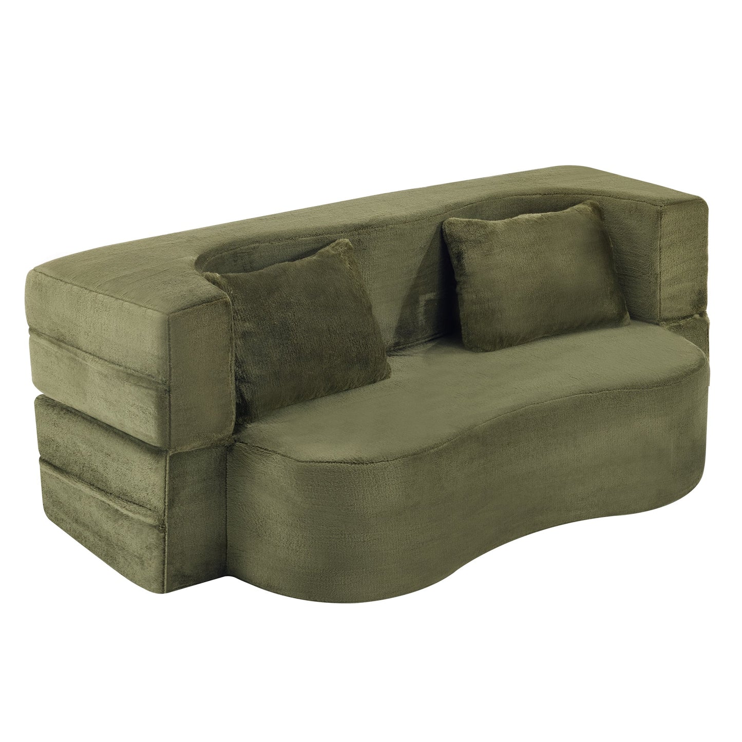 71-inch folding sofa bed, plush futon sofa bed, high-density foam convertible sofa bed, folding floor sofa bed for living room, guest room, bedroom, green
