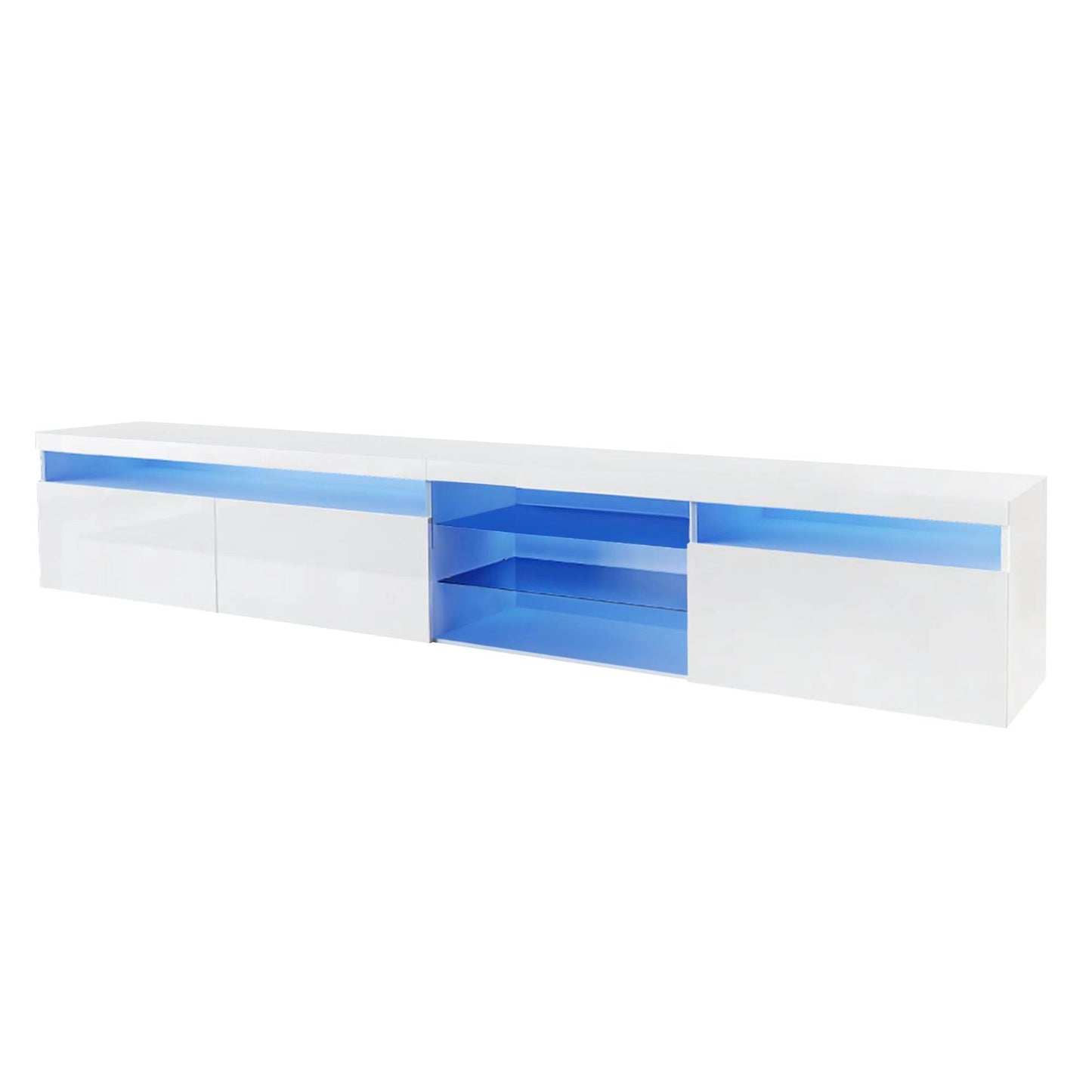 ON-TREND Unique Design TV Stand with 2 Glass Shelves, Ample Storage Space Media Console for TVs Up to 105', Versatile TV Cabinet with LED Color Changing Lights for Living Room, White