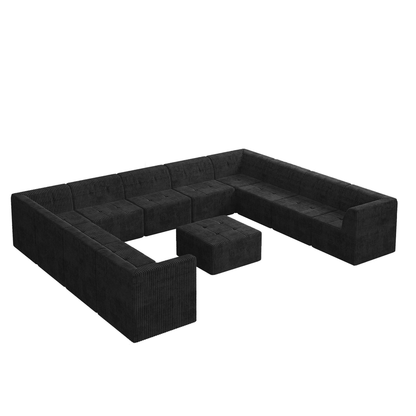 U shape Modular Sectional Sofa,DIY Compressed Sectional Sofa Modern Minimalist Style Corduroy Couch, Sleeper Sofa for Living Room, Bedroom, Comfy Compressed Sofa Couch Space-black