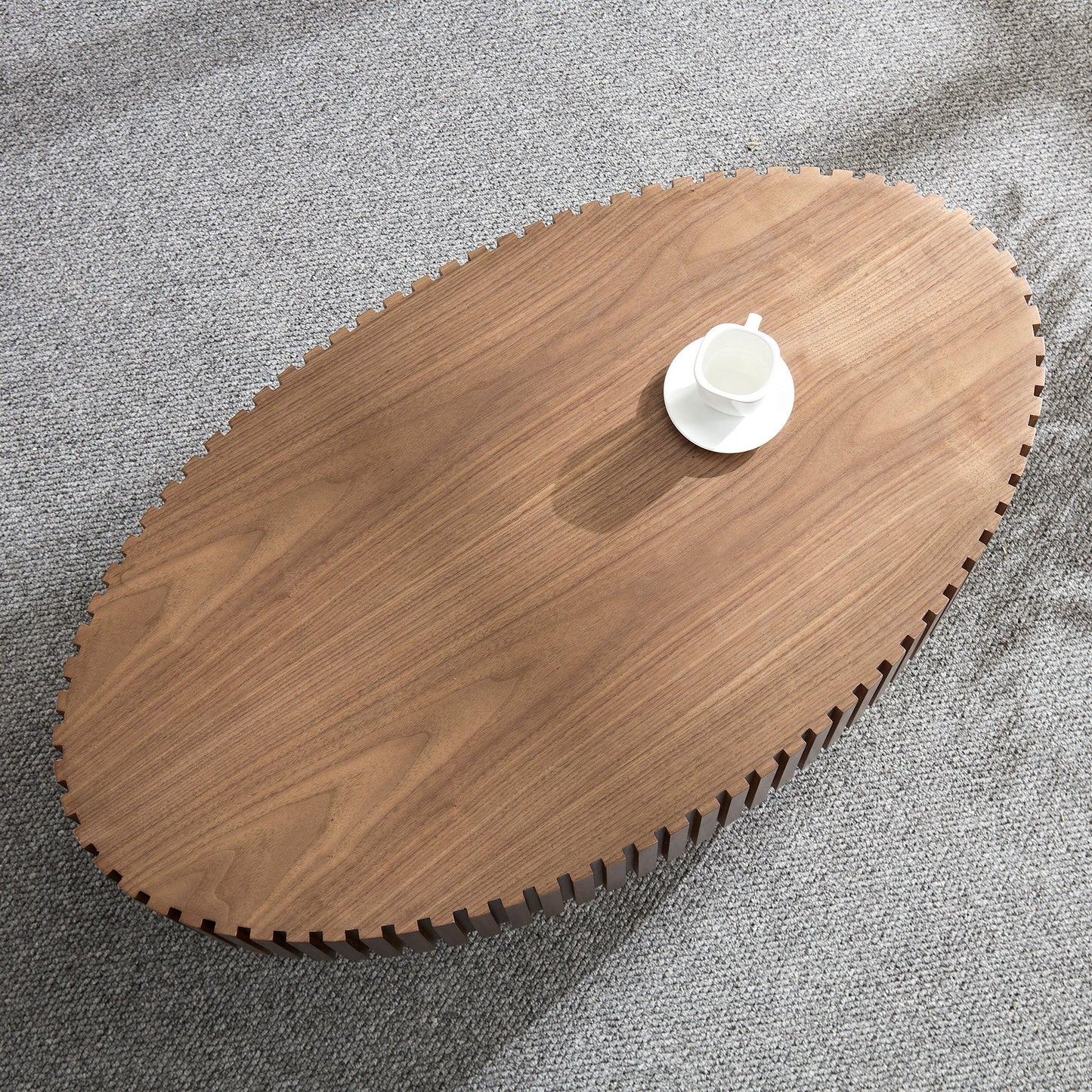 Modern Handcraft Drum Coffee Table Length 43.7 inch Ellipse Coffee Table for Living Room,Oval Small Coffee Table with Sturdy Pedestal,Walnut MDF