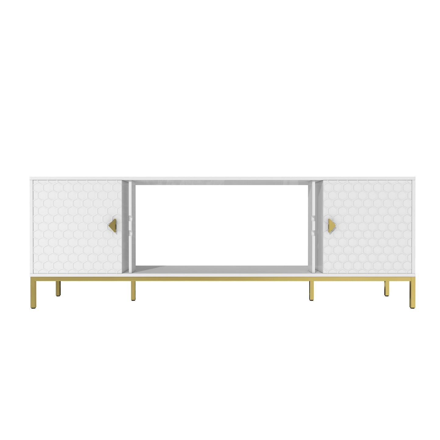70 Inch TV Stand, Heavy Duty Wood Media Entertainment Center Console with Cabinet Storage & Open Shelves for Living Room, Modern Design (White)