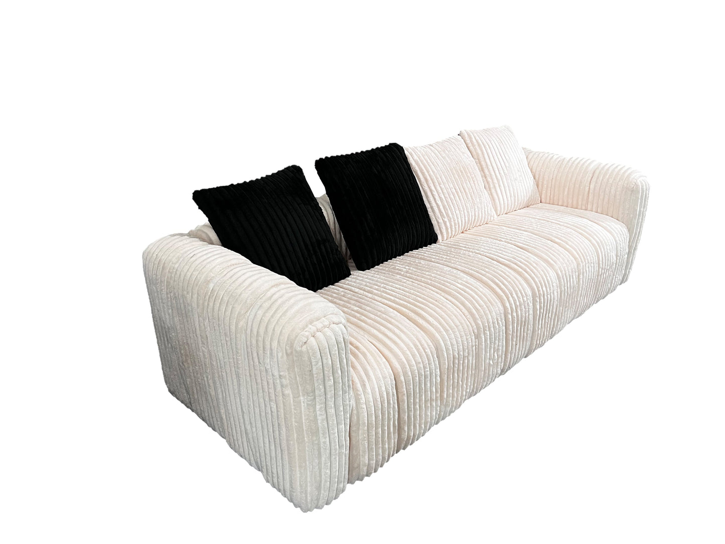 82.68-inch premium corduroy two-seater sofa with metal legs and cushions, suitable for living rooms and bedrooms.