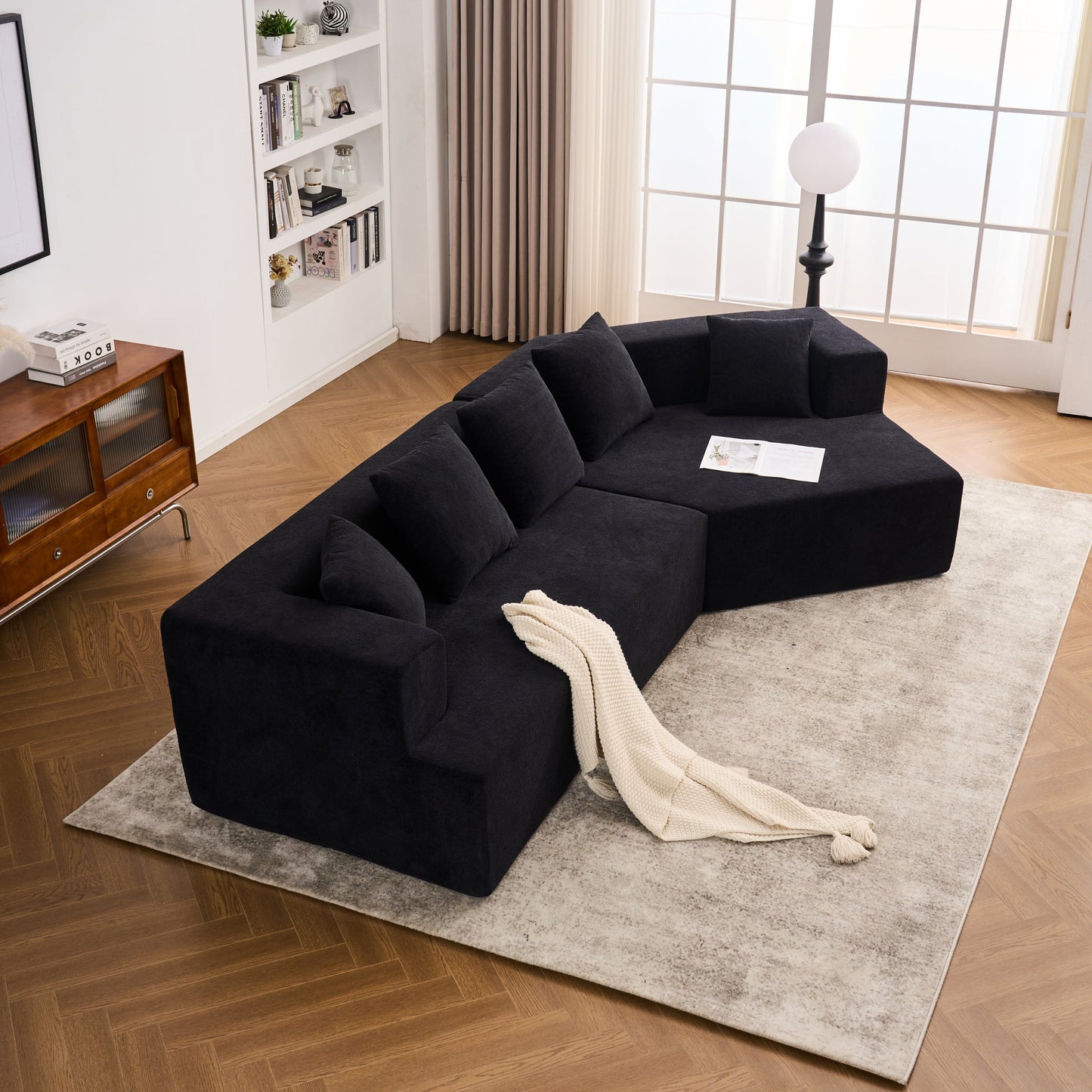 Memory Foam Couch, No Installation & Easy to Transport, Deep Seat Modern Sofa with Chenille Fabric, Couch for Living Room, Bedroom, Apartment, Home Office