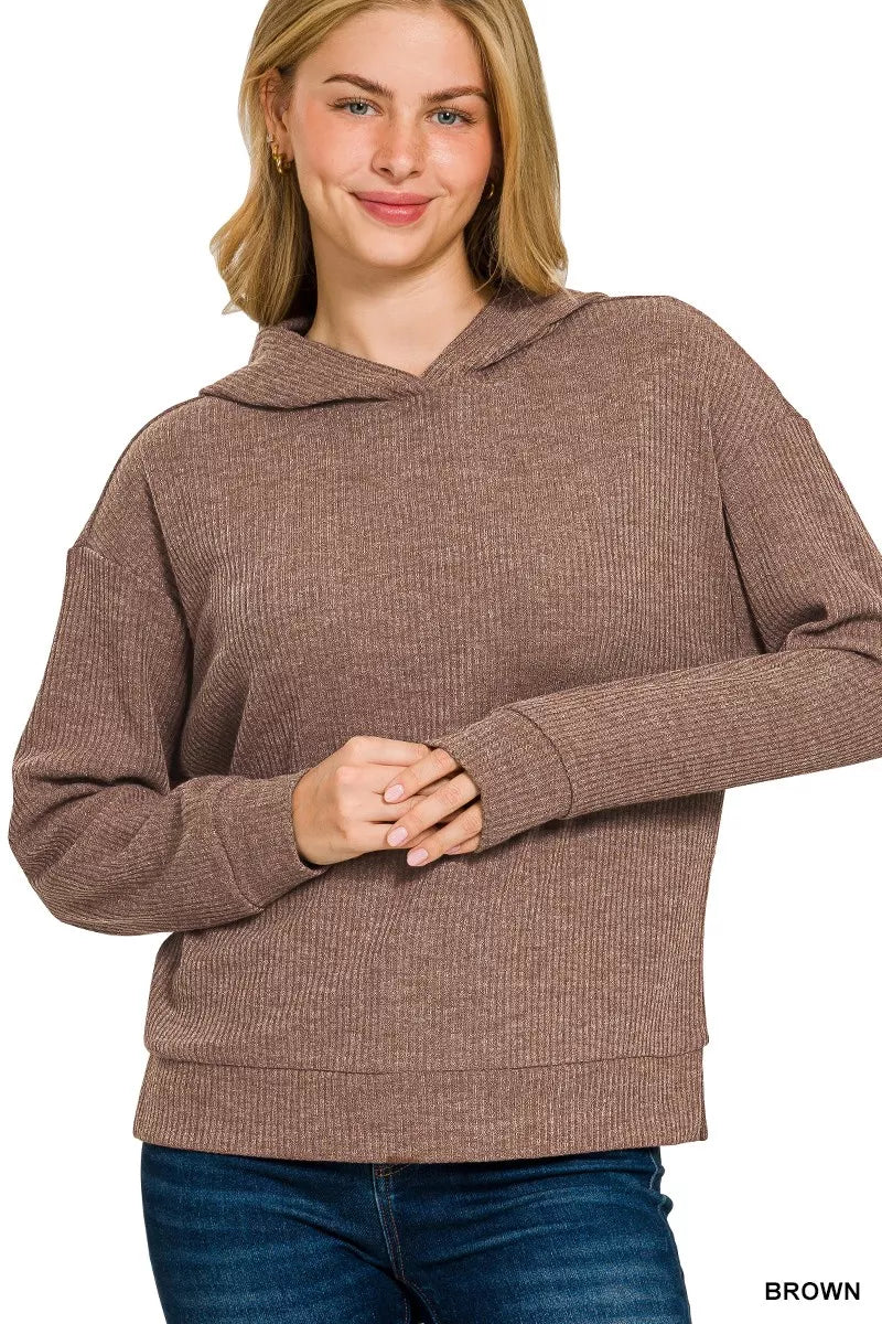 Zenana Ribbed Long Sleeve Hoodie - Lee's Retail