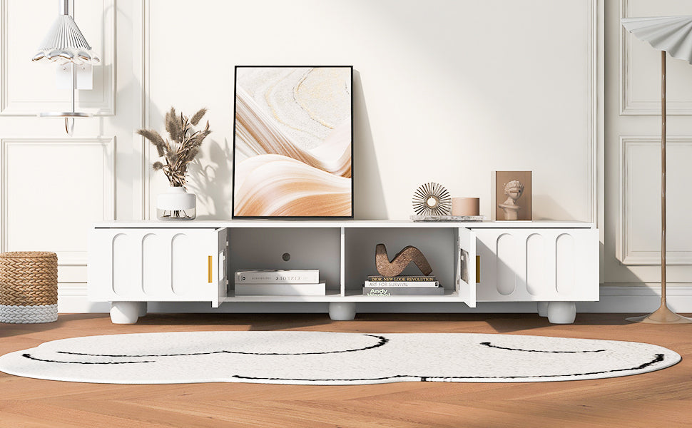U-Can Modern TV Stand for TVs up to 80 Inches, Entertainment Center with Glass Door, TV Storage Cabinet with Solid Wood Legs and Metal Handles for Living room(OLD SKU:WF323694AAK )