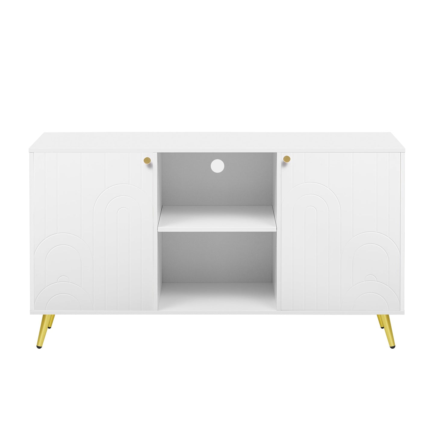 U-Can Modern TV Stand for TVs up to 55 Inches, Entertainment Center Media Console,Adjustable Shelf, Metal Legs, Handles and Anti-tip Device for Living room
