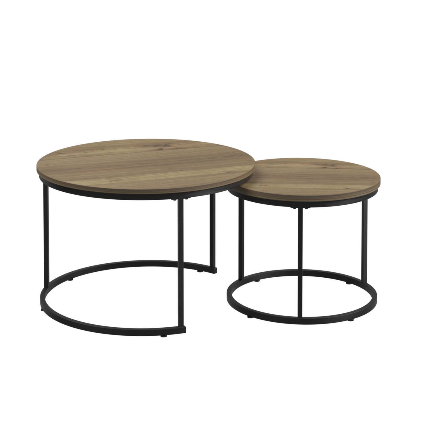 Nesting Coffee Table Set of 2, 27.6inch Round Coffee Table Industrial Wood Finish with Sturdy Metal Frame, End Table Side Tables for Living Room Bedroom Balcony Yard (Brown)