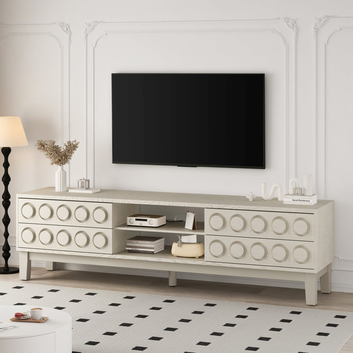 TV Stand for TVs up to 75', Media Console with 4 Drawers, Entertainment Center with Storage for Living Room and Bedroom(White)
