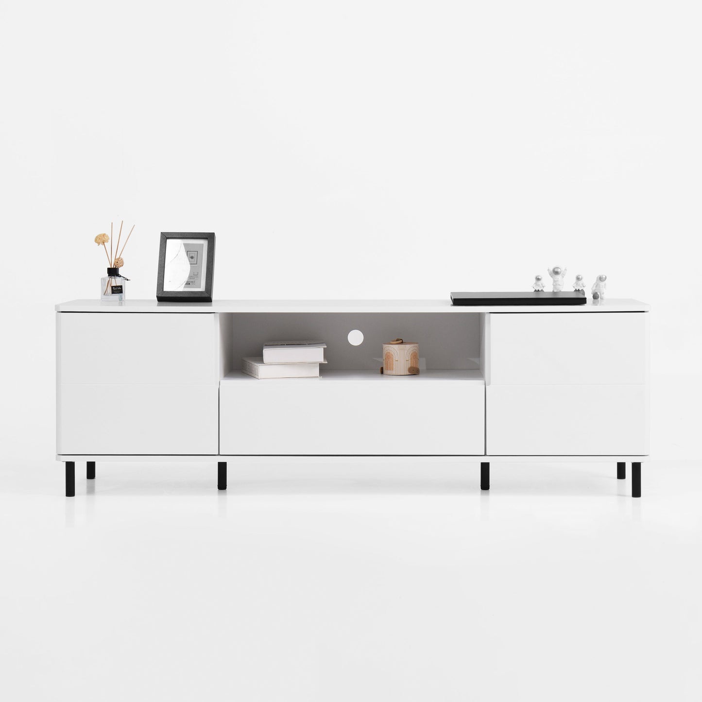 High Gloss Panel Modern TV Console, TV Stand, Entertainment Center with Storage Shelves,TV Cabinet for Living Room, Bedroom, Cloud White 63x15.74x19.68 inch