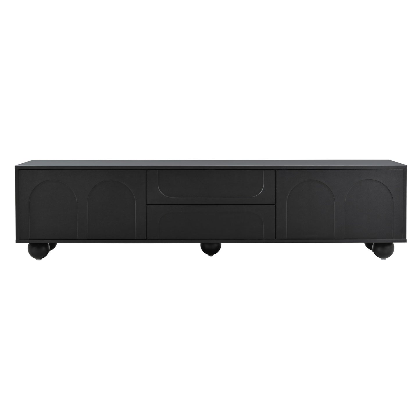 ON-TREND Cream Style TV Stand with Arched Doors & 2 Drawers for TVs up to 75', Minimalist Media Console with Rebound Device, Entertainment Center with 5 Iron Round Legs for Living Room, Bedroom, Black