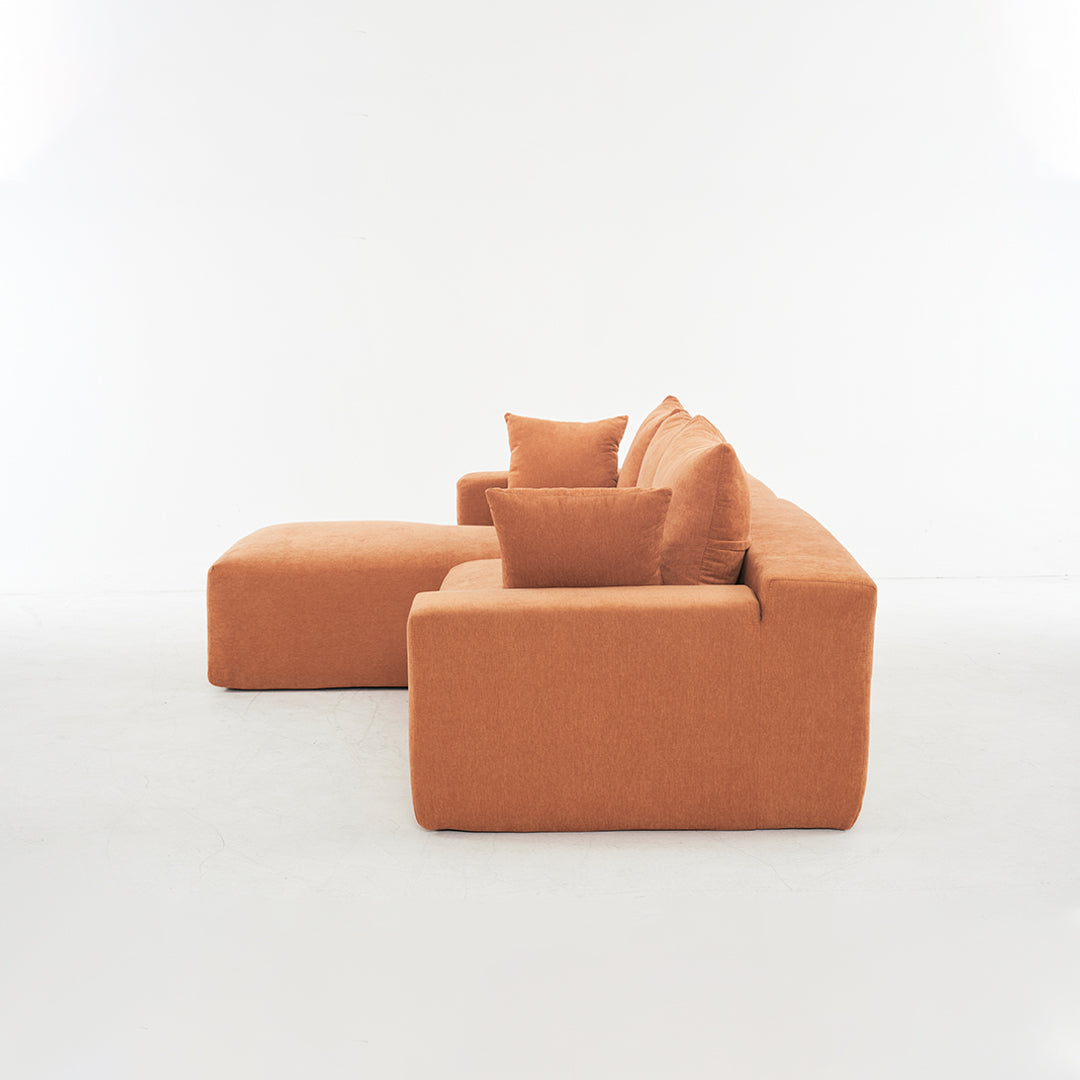 108*68 inch extra-deep modular sofa, cloud sofa, 4-person sofa, sitting and sleeping, living room Chenille modular sofa, no need to assemble, orange