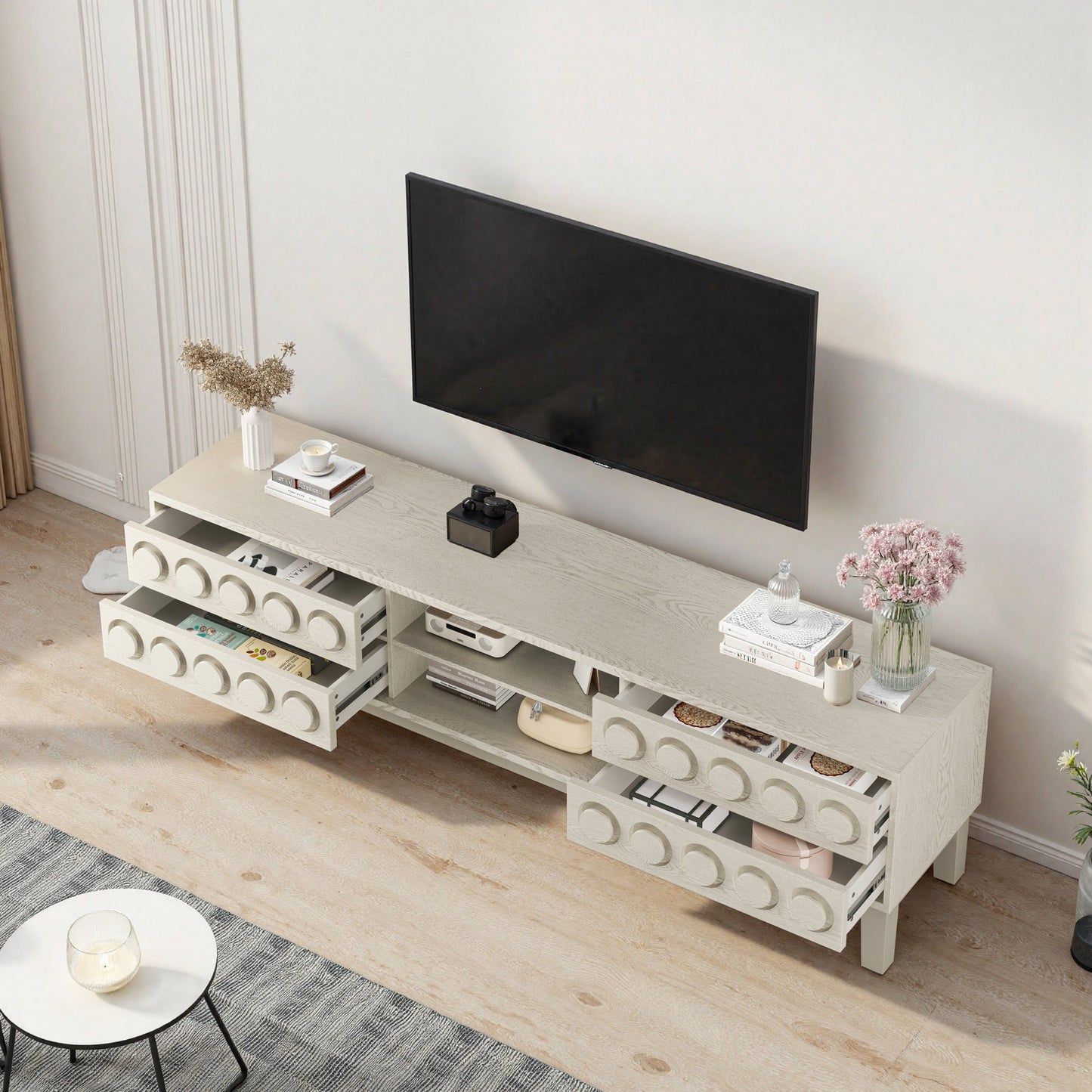 TV Stand for TVs up to 75', Media Console with 4 Drawers, Entertainment Center with Storage for Living Room and Bedroom(White)
